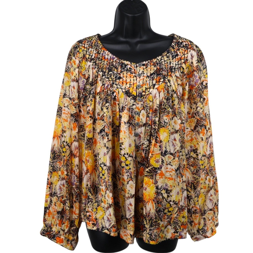 We The Free Floral Button Front Peasant Blouse Boho Top‎ Small